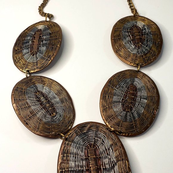 Artisan Bronze & Silver Tone Basketweave Necklace - Picture 9 of 10